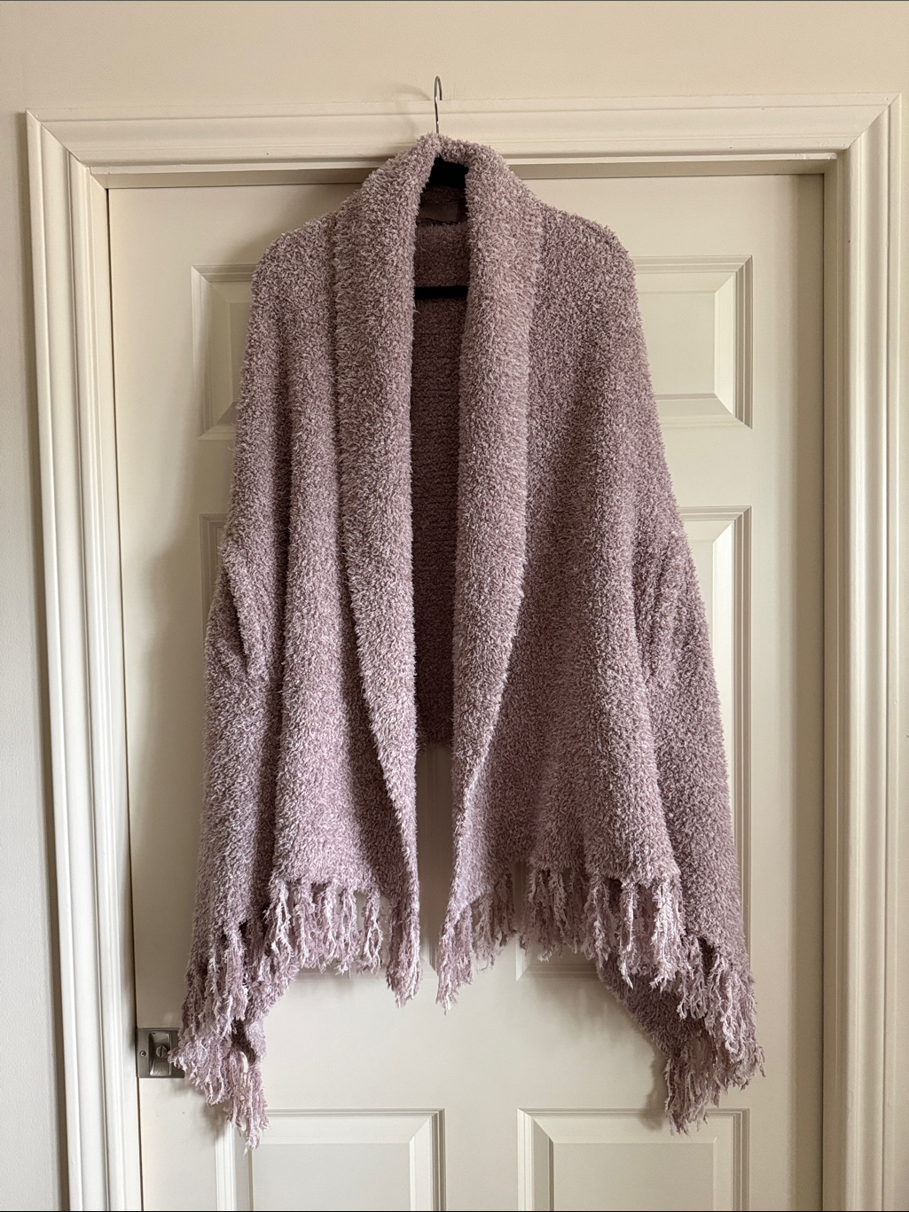 Barefoot Dreams Dusty Lavender Plush Open-Front Shawl With Fringe